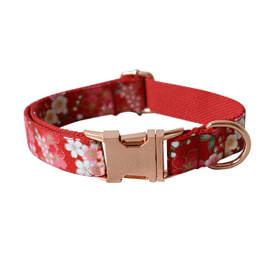 Red And Flower Style Female Dog Leash Set