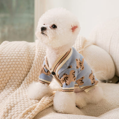 Dog Striped Knitted Sweater Cardigan Clothing